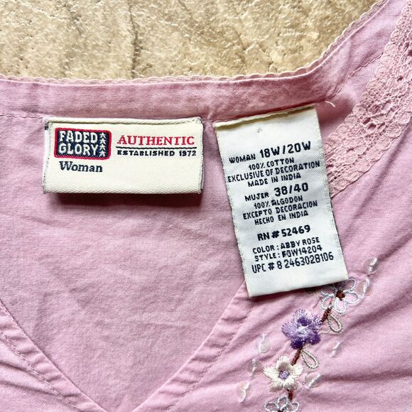 Vtg Y2K Faded Glory Peasant Top Pink Floral Embroidered Fairy Boho Cottagecore - Picture 4 of 9